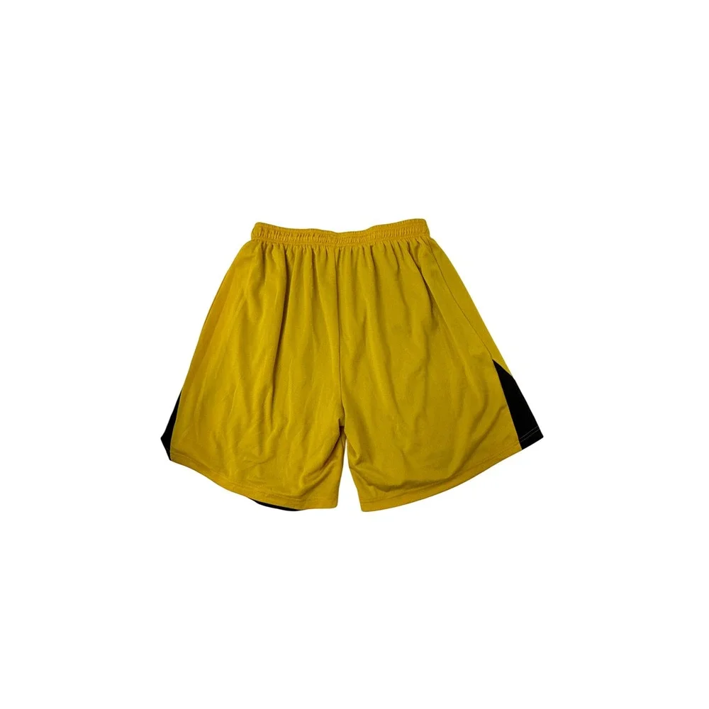 Mens Yellow Athletic Bball Shorts Black Contrast Swirl Graphic Logo Drawstring